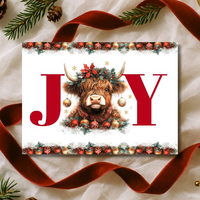 Cute Highland Cow Joy Christmas Holiday Card (Creator Uploaded)