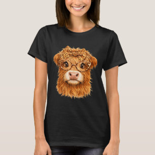 Cute highland cow leopard bow glasses farm animal T-Shirt