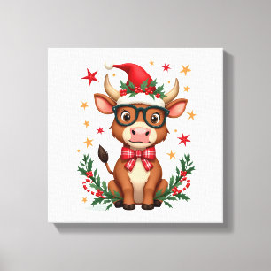 Cute Highland Cow Lover Santa Hat Western Christma Canvas Print