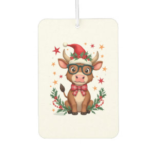 Cute Highland Cow Lover Santa Hat Western Christma Car Air Freshener
