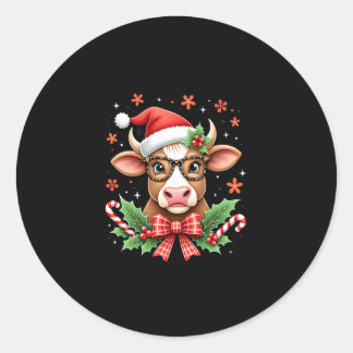Cute Highland Cow Lover Santa Hat Western Christma Classic Round Sticker