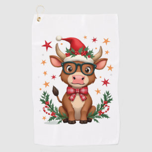 Cute Highland Cow Lover Santa Hat Western Christma Golf Towel