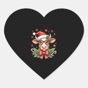 Cute Highland Cow Lover Santa Hat Western Christma Heart Sticker