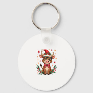 Cute Highland Cow Lover Santa Hat Western Christma Key Ring