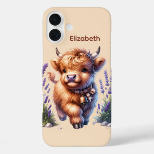 Cute Highland cow lovers add name  iPhone 16 Plus Case