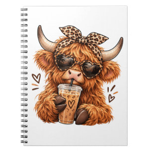 Cute Highland Cow Notebook Iced Coffee Design