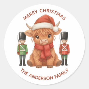 Cute Highland Cow Nutcracker Christmas Family Classic Round Sticker