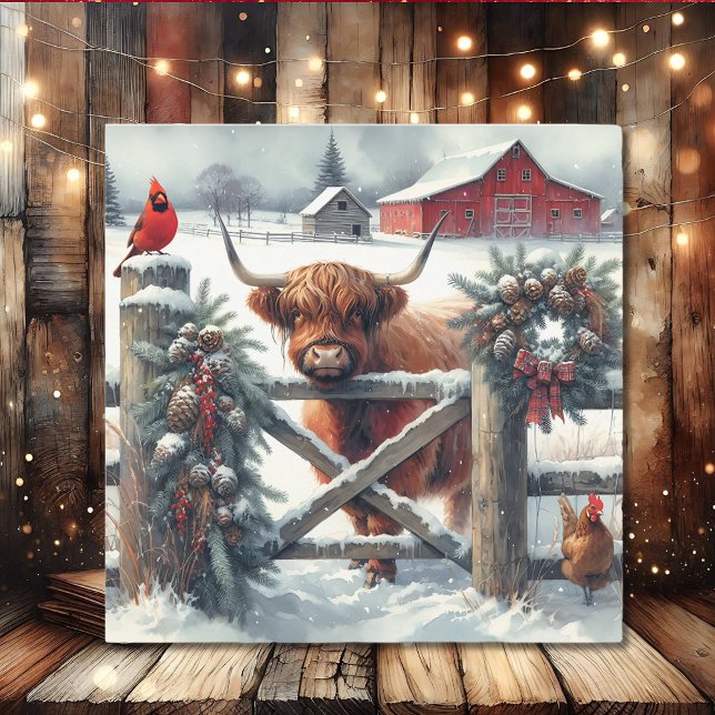 Cute Highland Cow on the Farm Christmas Holiday Card (Creator Uploaded)