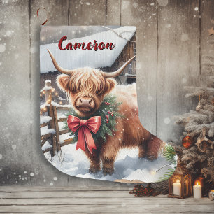 Cute Highland Cow Personalised Christmas Large Christmas Stocking