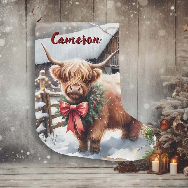 Cute Highland Cow Personalised Christmas Large Christmas Stocking (Creator Uploaded)
