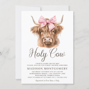 Cute Highland Cow Pink Coquette Bow Baby Shower Invitation