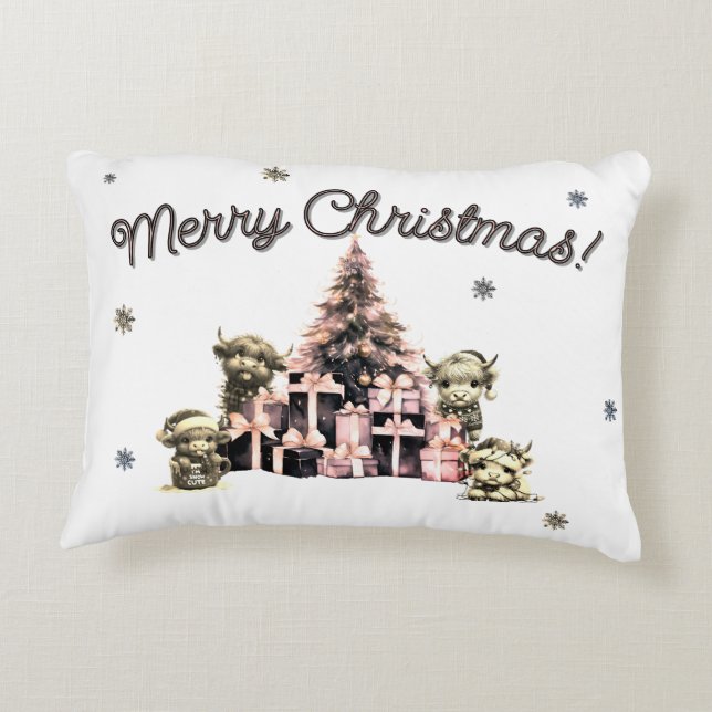 Cute Highland Cow Pink Decorative Cushion (Back)