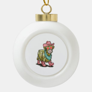 Cute Highland Cow Png, Western Ceramic Ball Christmas Ornament