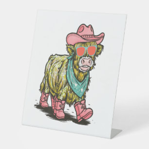 Cute Highland Cow Png, Western Pedestal Sign