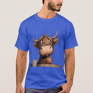 Cute HiGHLaND CoW PRiNT SCoTTiSH Jack at the Fence T-Shirt