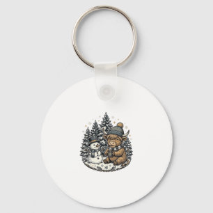 Cute Highland Cow Snowman Winter Shirt Design_1 Key Ring