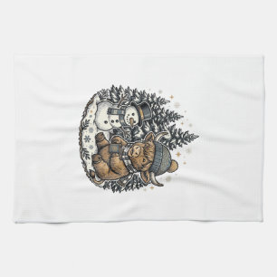 Cute Highland Cow Snowman Winter Shirt Design_1 Tea Towel