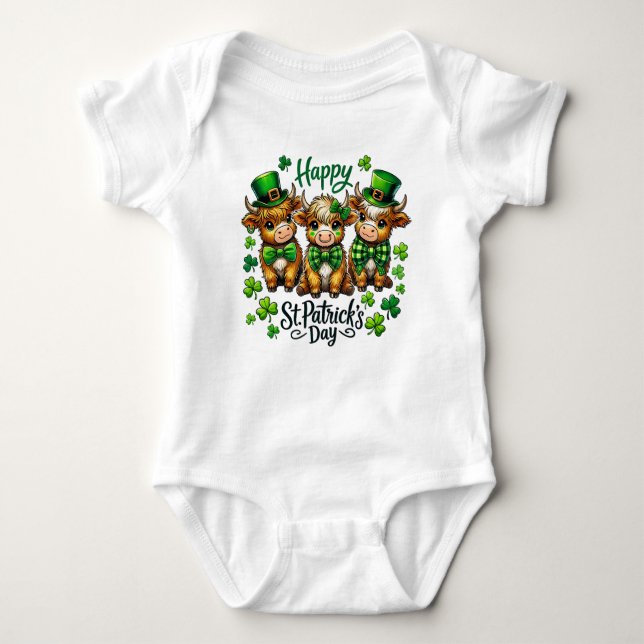 Cute Highland Cow St. Patrick's Day Baby Bodysuit (Front)