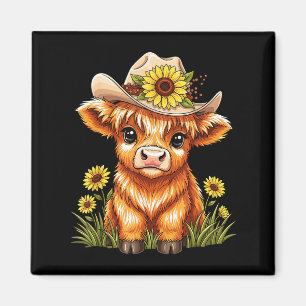Cute Highland Cow Sunflower Farm Scottish Highland Magnet