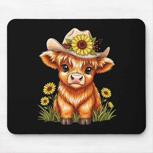 Cute Highland Cow Sunflower Farm Scottish Highland Mouse Pad (Front)