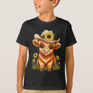 Cute Highland Cow Sunflower Farm Scottish Highland T-Shirt