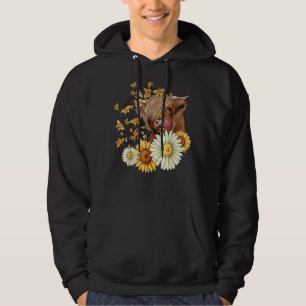 Cute Highland Cow Sunflowers Daisies Cows Farm Ani Hoodie
