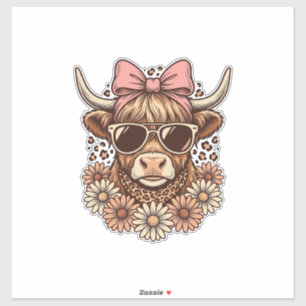 Cute Highland Cow Sunglasses Pink Bow Vintage Art_