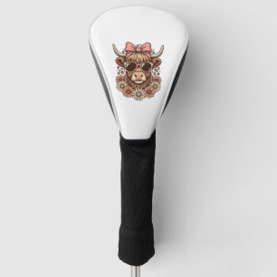 Cute Highland Cow Sunglasses Pink Bow Vintage Art_ Golf Head Cover