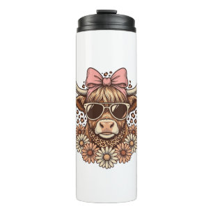Cute Highland Cow Sunglasses Pink Bow Vintage Art_ Thermal Tumbler