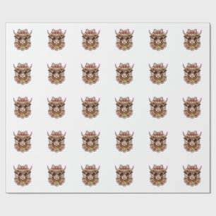 Cute Highland Cow Sunglasses Pink Bow Vintage Art_ Wrapping Paper