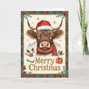 Cute Highland Cow Tartan Christmas Card