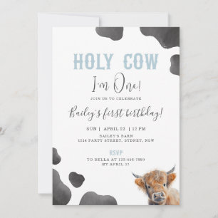 Cute Highland Cow Themed 1st Birthday Party Invitation