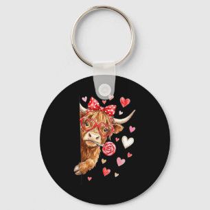 Cute Highland Cow Valentine Candy Heart Design Key Ring