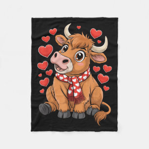 Cute Highland Cow Valentine Day Funny Hearts Women Fleece Blanket