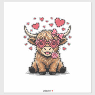 Cute Highland Cow Valentine Heart Glasses Vector_1