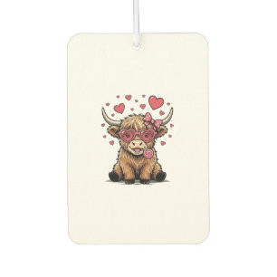 Cute Highland Cow Valentine Heart Glasses Vector_1 Car Air Freshener