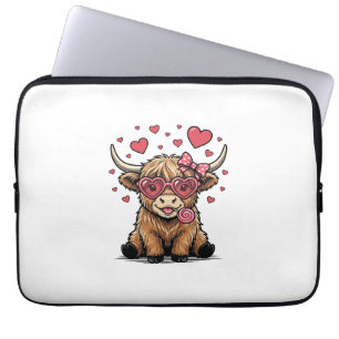 Cute Highland Cow Valentine Heart Glasses Vector_1 Laptop Sleeve