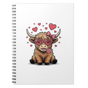 Cute Highland Cow Valentine Heart Glasses Vector_1 Notebook