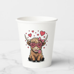 Cute Highland Cow Valentine Heart Glasses Vector_1 Paper Cups