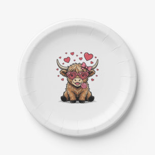 Cute Highland Cow Valentine Heart Glasses Vector_1 Paper Plate