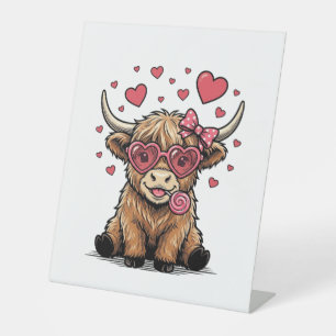 Cute Highland Cow Valentine Heart Glasses Vector_1 Pedestal Sign