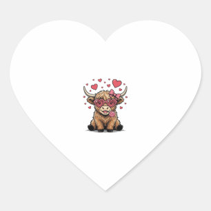Cute Highland Cow Valentine Heart Glasses Vector_1 Sticker