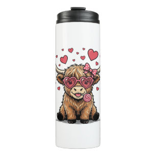 Cute Highland Cow Valentine Heart Glasses Vector_1 Thermal Tumbler