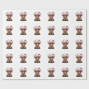 Cute Highland Cow Valentine Heart Glasses Vector_1 Wrapping Paper