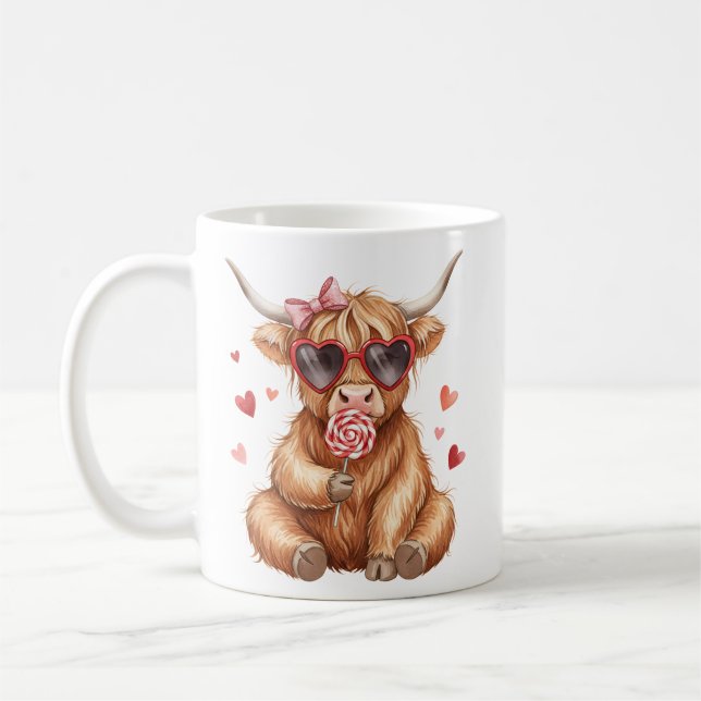 Cute Highland Cow Valentine Mug (Left)