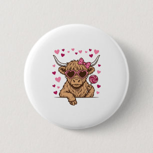 Cute Highland Cow Valentine Sunglasses Vector Desi 6 Cm Round Badge