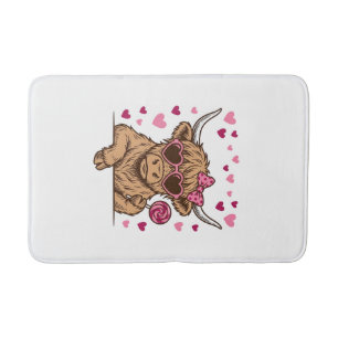 Cute Highland Cow Valentine Sunglasses Vector Desi Bath Mat