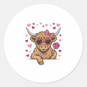 Cute Highland Cow Valentine Sunglasses Vector Desi Classic Round Sticker
