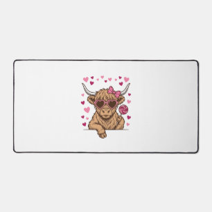 Cute Highland Cow Valentine Sunglasses Vector Desi Desk Mat