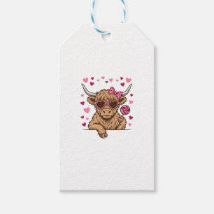 Cute Highland Cow Valentine Sunglasses Vector Desi Gift Tags